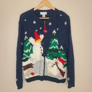 Vintage Croft &‎ Barrow 90s/00s Snowman Christmas Granny Cardigan Size S
